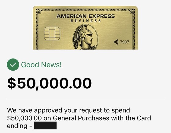 American Express approval for $50,000 of business spend